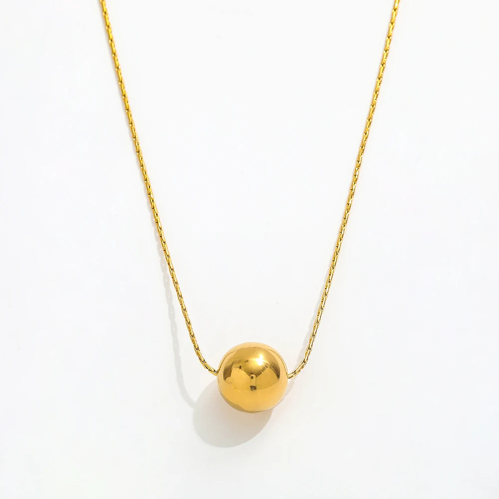 Joolim Jewelry 18K Gold Plated Hollow Big Ball Bead Pendant Dainty Chain Necklace Adjustable Stainless Steel Jewelry Wholesal