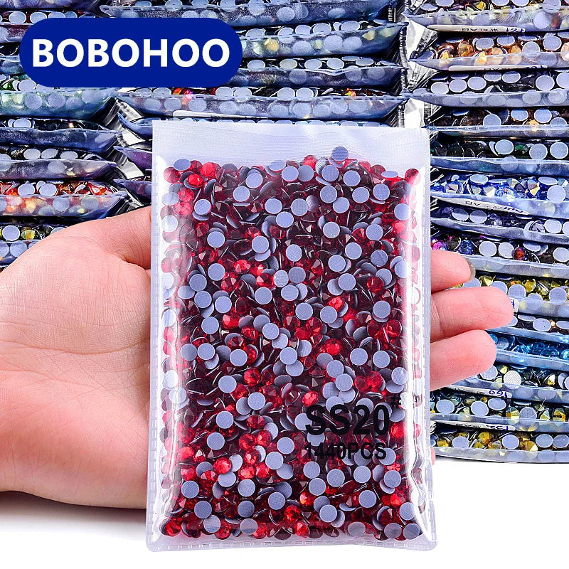 BOBOHOO High Quality Round Iron Rhinestones 2088 Facets Cuts Hotfix Strass Glass Crystal Glue Back Bulk for Shoes