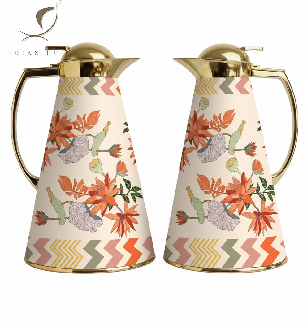 QIAN HU Light Luxury Eco-friendly 1000ML Hot Portable Vacuum Flask Ceramic Body Glass Liner Coffee Thermos Two-Piece Tea Pot 