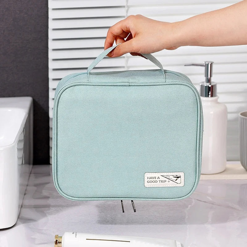 Handle Design Portable Square Fabric Storage Bag Luggage Organizer Travel Toiletry Bag Pouch Mesh Cosmetic Bag