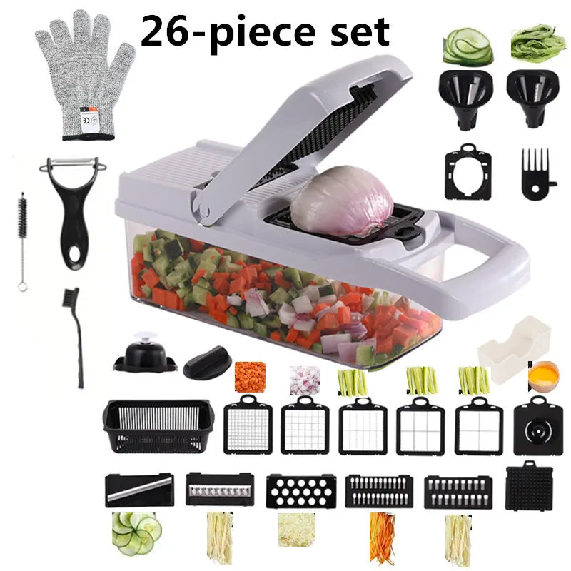 26-Piecemultifunction Vegetable Cutting Machine and Mandolin Slicer Set - Multi-Functional Durable Kitchen Cutting Machine