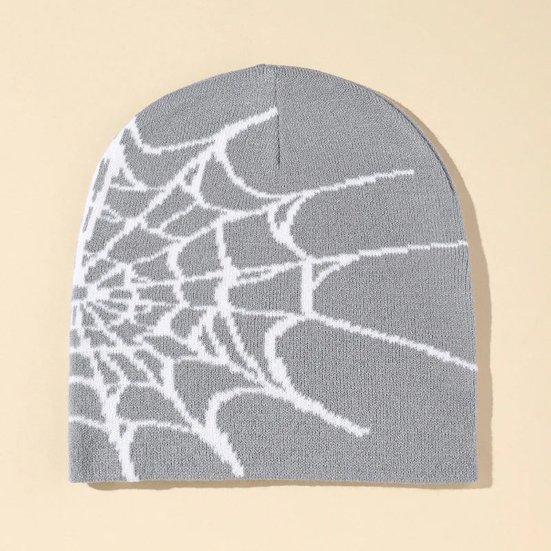 Y2k Spider Web Beanie for Women Mens Knit Spider Web Beanie Hat Gothic Spider Pattern Wool Acrylic Knit Hat