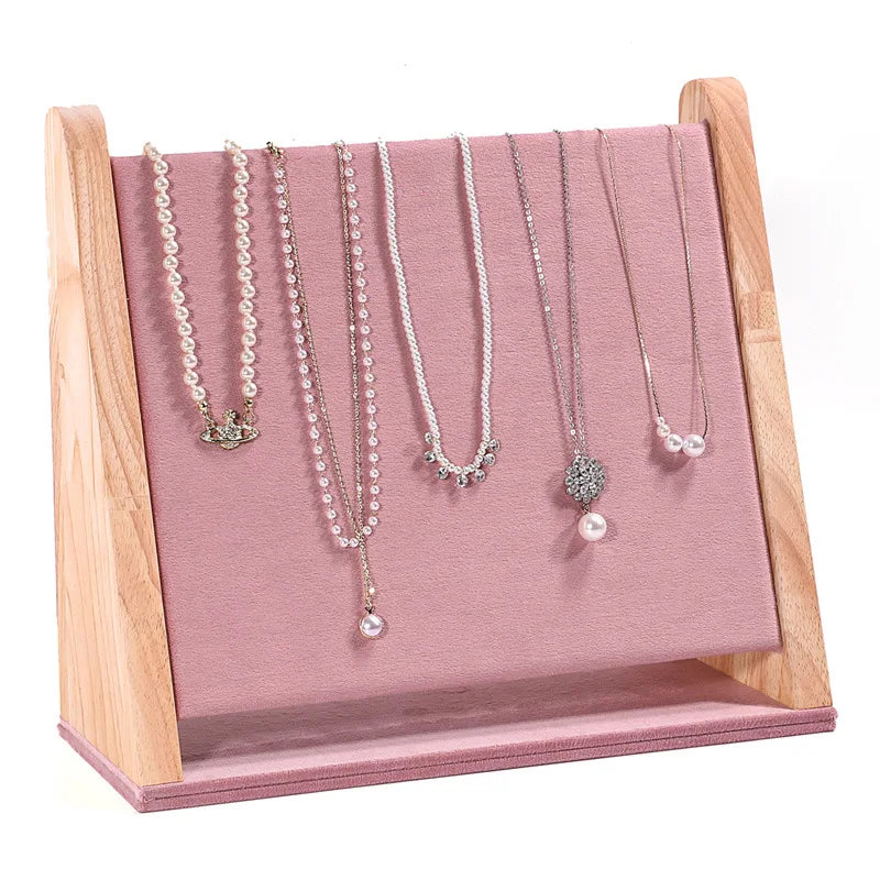 Luxury Velvet Necklace Pendant Bracelet Jewelry Display Stand Real Wooden Frame Factory Direct OEM Service Stock Wholesale