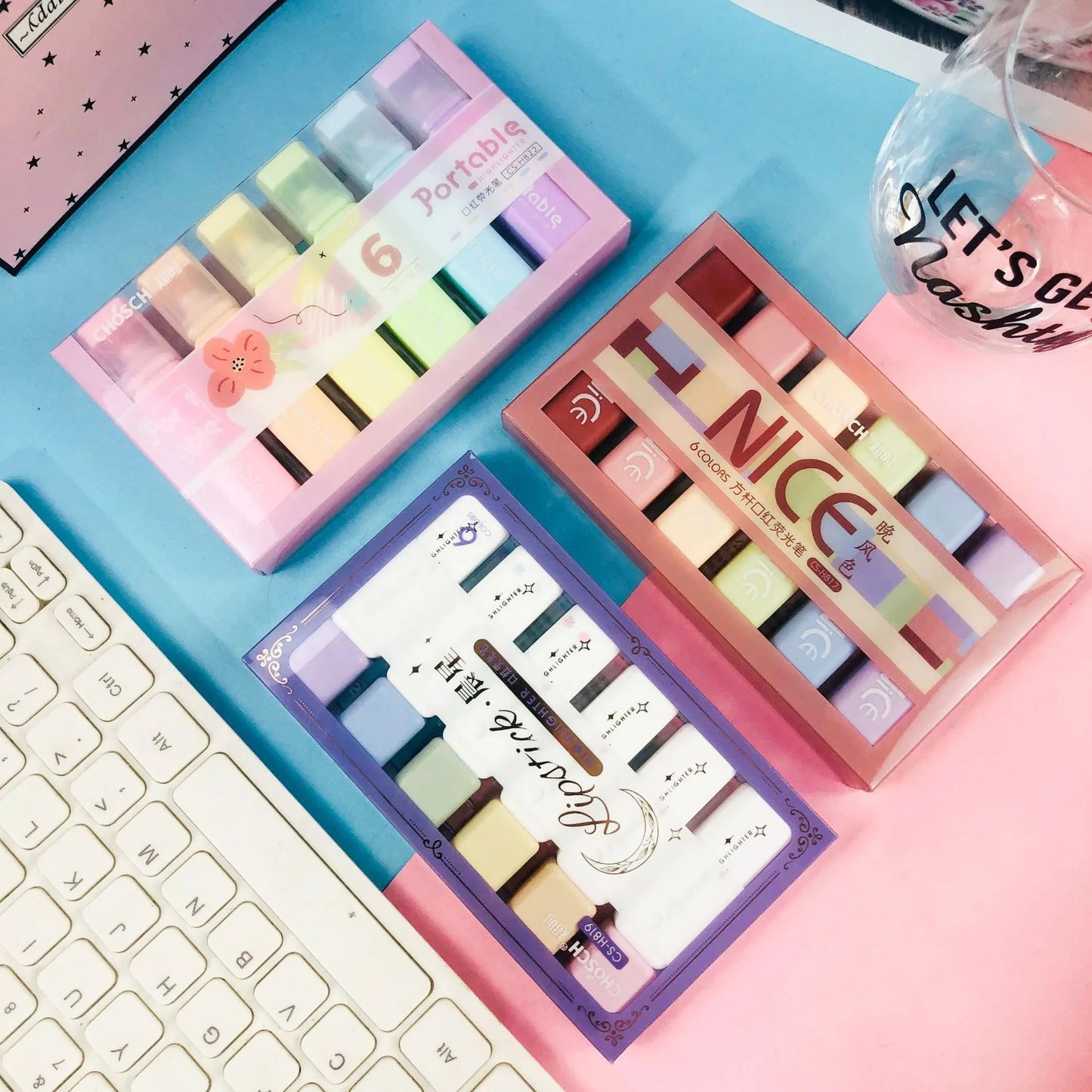 New Cute Morandi School Student Stationery Supplies Set 6 Pcs/Box Mini Macaron Maker Pens Flat Block Highlighters Customizabl