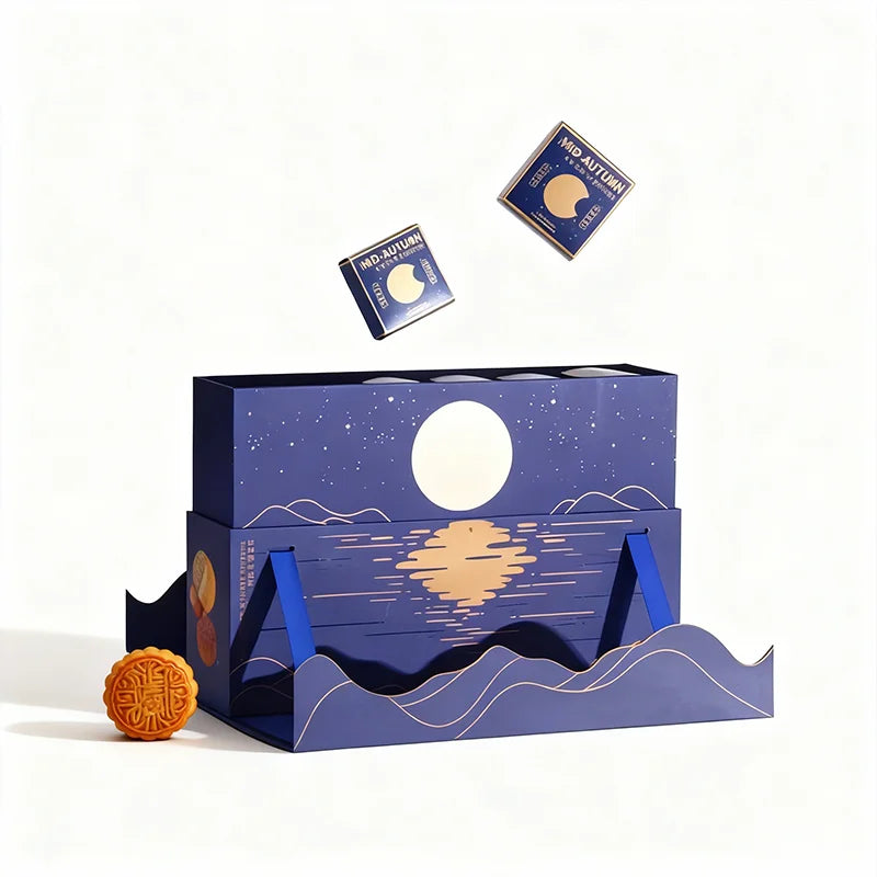 Custom Premium Packaging Printing Embossed Design Luxury Cardboard Food Empty Mid-autumn Gift Mooncake Double Open Paper Boxe