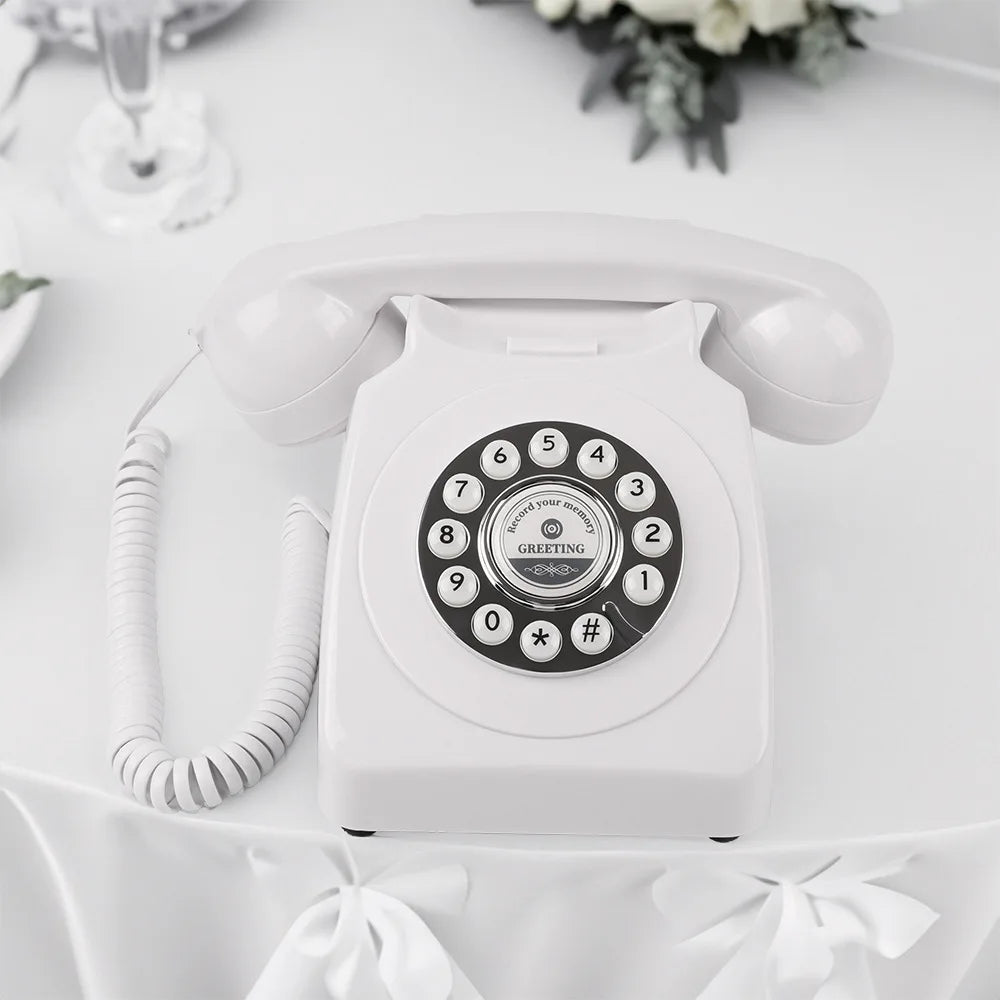 ZK230270 White Color Push Button Retro Type Message Record Audio Guest Book Phone Audio Guestbook Stand