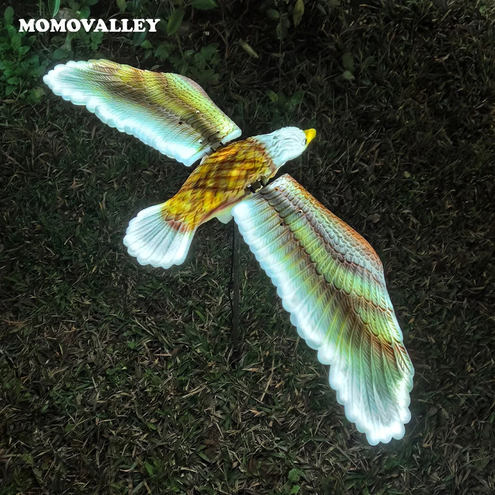 Momovalley Independence Decorative 12V American Eagle Statue Soaring Bald Tawny Hawk Lamp Eyes LED Light for Outdoor Garden