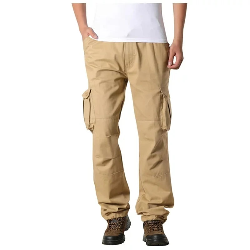 Men's and Big Men's Relaxed Fit Men's Plus Size Pure Cotton Multi-pocket Wear-resistant Overalls Trousers