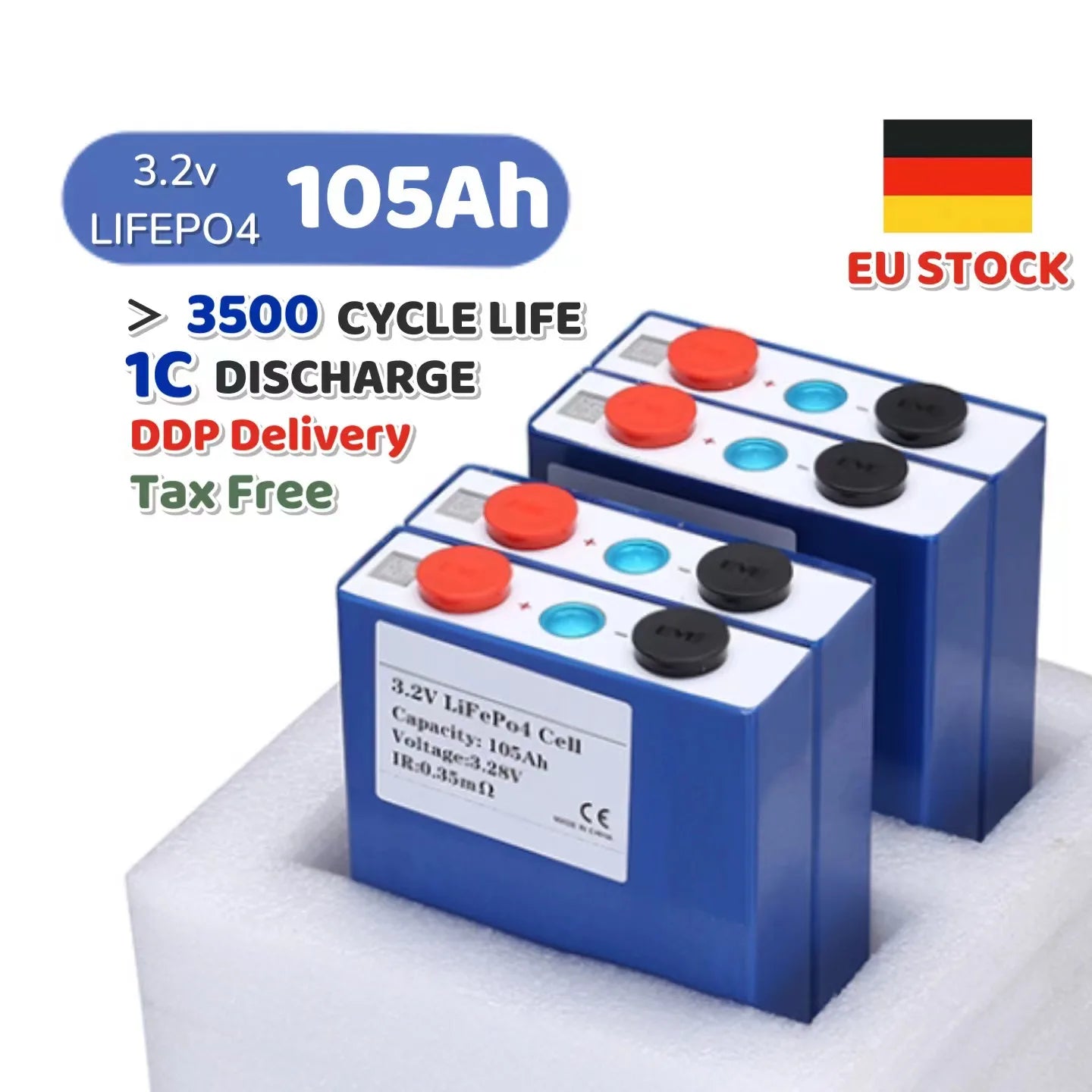 EU Stock EVE LF105 Prismatic 3.2V 105Ah LiFePO4 Lithium Ion Batteries Lifepo4 Cells 4000 Cycles Time for Solar Energy System