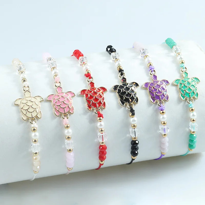 2024 New Arrival Adjustable Crystal Beads Ocean Turtle Bracelet Stretch Colorful Enamel Turtle Charm Fashion Charm Bracelets