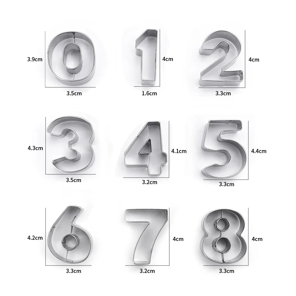 Supermarket Hot-sale 10pcs Stainless Steel Eco-Friendly Digital Cookie Cutters Set-Dishwasher Safe Kitchen Baking Tools