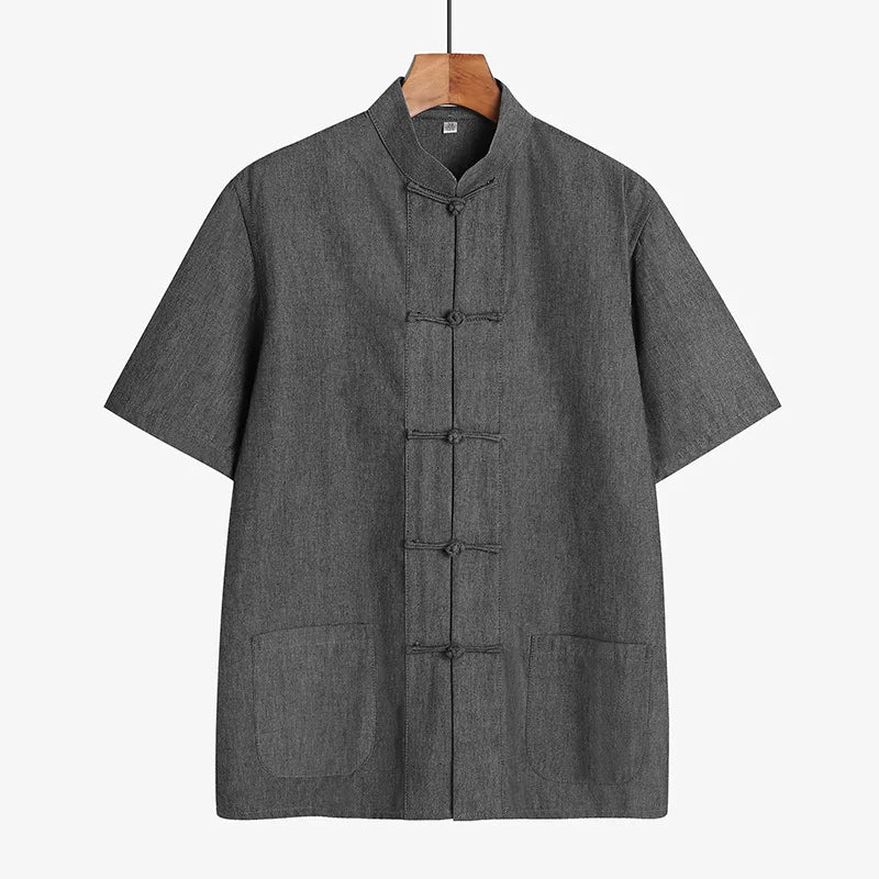 M-4XL  Traditional Short Sleeve Tang Kung Fu Uniform Men's Shirt  Chinese Hanfu Retro Style Button up Shirt