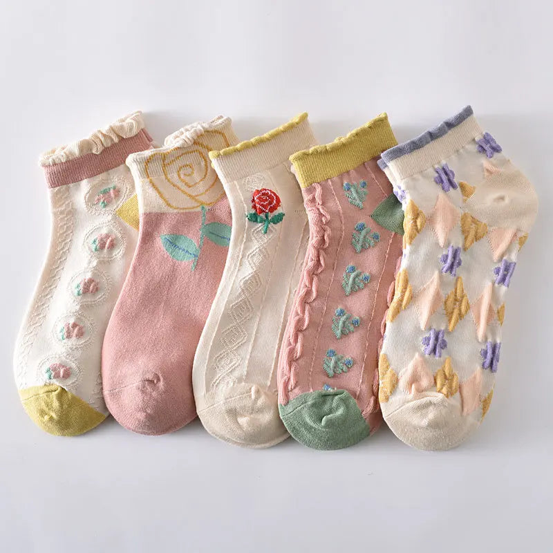 Cotton Boat Spring Socks Women Trend Three Dimensional Relief Short Shallow Women Ankle Socks Summer