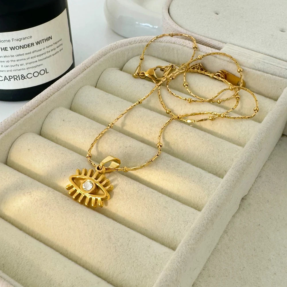 Hot Selling Eye Pendant Snake Bone Bead Chain Joyas De Acero Inoxidable Titanium Steel Gold-plated Non Fading Necklace Access