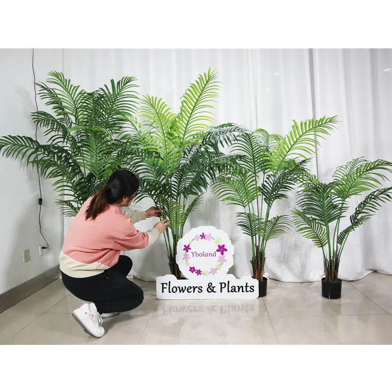 A-1289 Home Plastic Potted Fake Plam Tree PVC Fabric Tropical Artifical Plant Leaf Bonsai Artificial Palm Trees for Indoor De