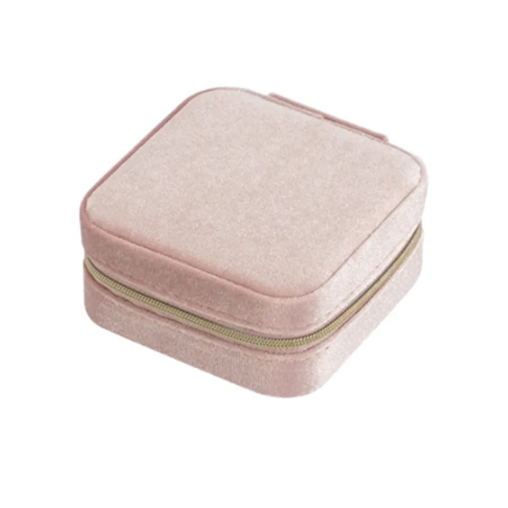 Custom Logo Travel Portable Square Shape Storage Jewelry Zipper Box Velvet Jewelry Storage Packaging Box