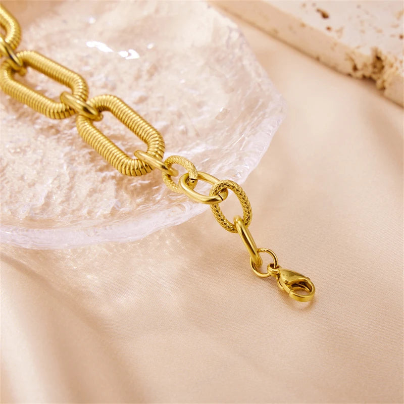 New Design Gold Plated 18K Vintage Style Stainless Steel Bracelet for Women Adjustable Chain Link Jewelry for Parties Gifts