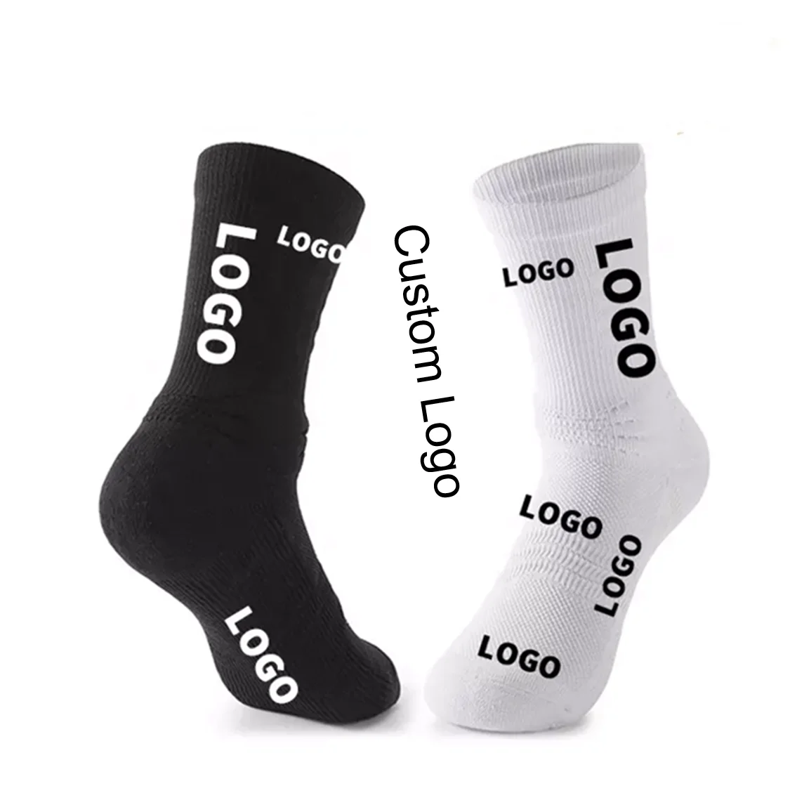 Jacquard White Black Men Custom Sport Socks Custom Design Logo Embroidered Adult Casual Customized Knitted Cotton Socks