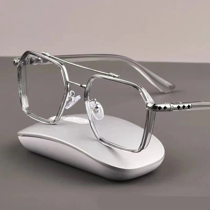 MK24032101 Newest Men Trendy Flat Glasses Double Bridge Anti Blue Light Optical Frames Student Glasses Eye Protection