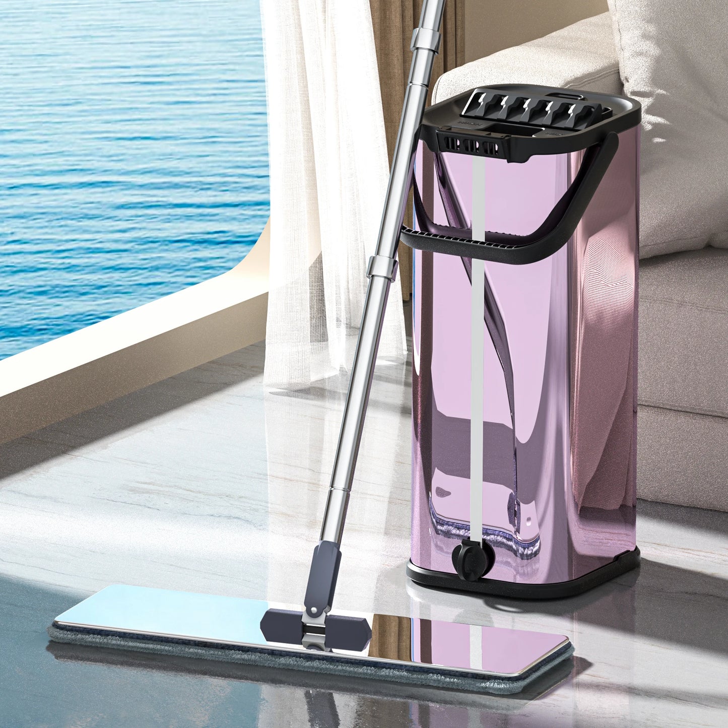 Household Cleaning Mop and Bucket Set Hand-free Wash Flat Mop Dust Removal Mop With Bucket