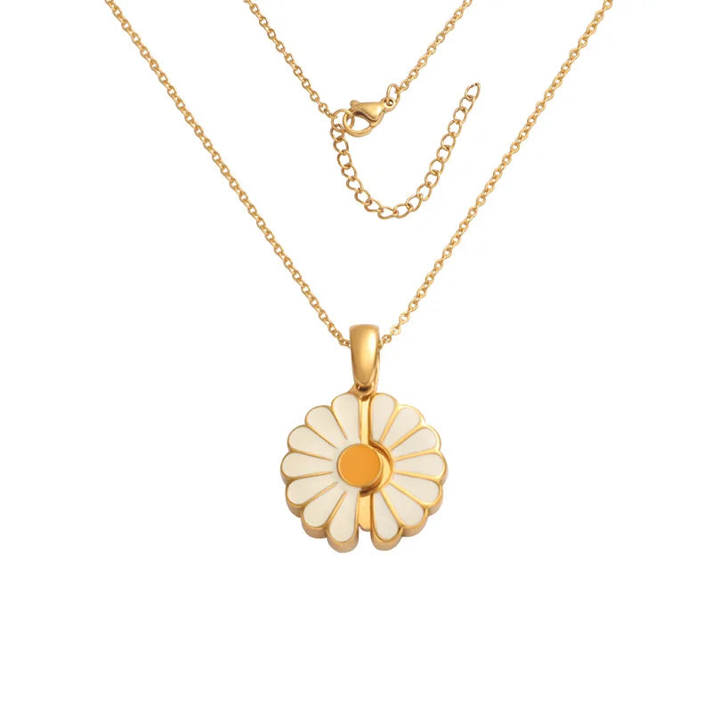 18K Gold Plated Stainless Steel Enamel Sunflower Daisy Locket Necklace Women Personalized Name Pendant Romantic Anniversary G