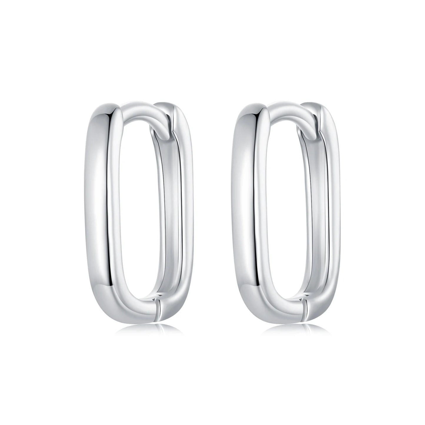 925 Sterling Silver Square-shaped Earring Buckles Ear Studs OL Style for Women Girl Party Gift 8mm Hoop Earrings Jewelry SCE1