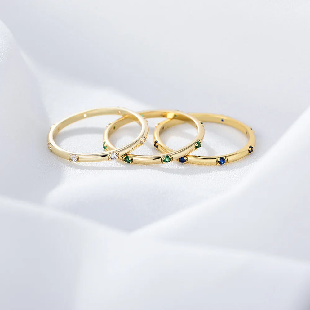 Fashion Jewelry 925 Sterling Silver Couple Ring Multiple Colored Small Round Zircon Thin Gold Plated Wedding Rings for Women