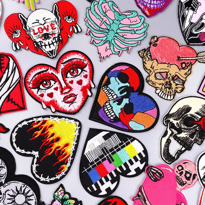 Punk/Heart Embroidery Iron on Patches Wholesale Custom logo Embroidered Sew on Applique DIY Patch for Clothing