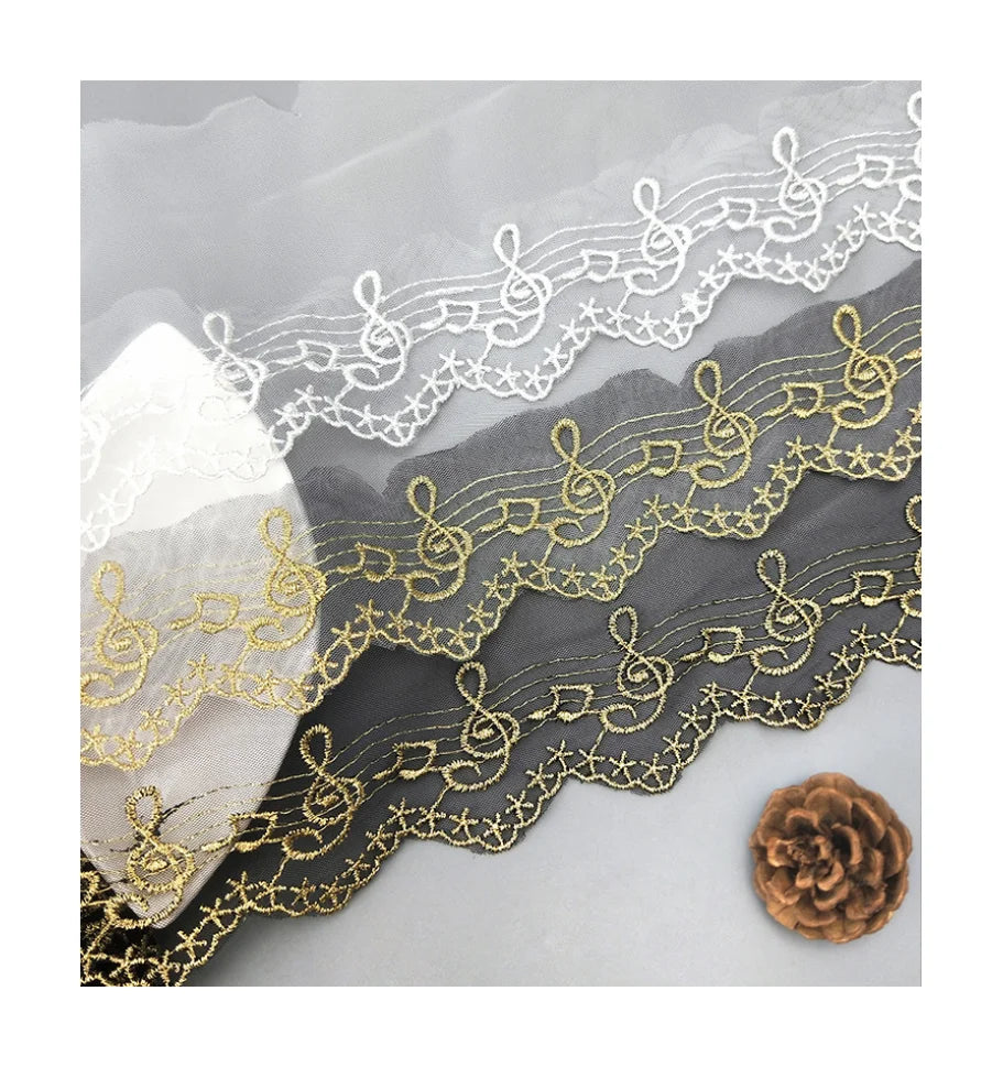 High Quality 10.5cm Single Edge Black Tulle Lace Trimming White Embroidered Mesh for Lolita Woman Dress DIY Ready to Ship LWS