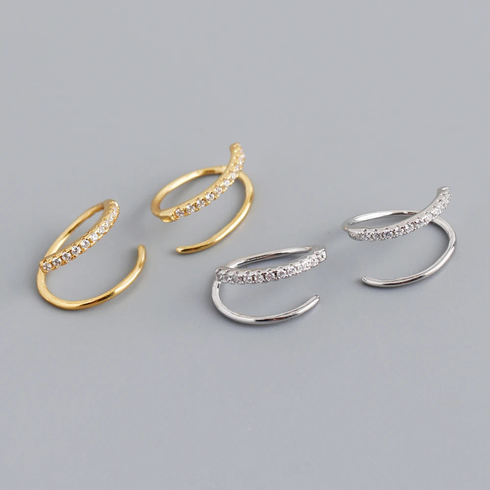 Fashion Earrings Jewelry 925 Sterling Silver Gold Plated Shiny Cz Diamond Cross Double Line Ear Cuff Earrings Jewelry for Wom