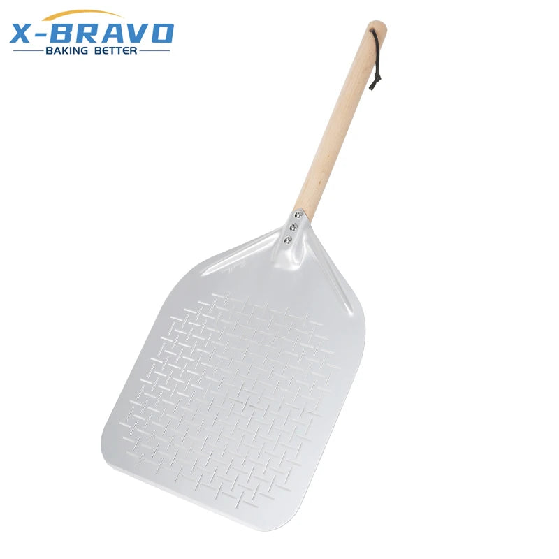 12/13/14 Inch Premium Quality Anodized Perforated Rectangle Pizza Peel with Round Wood Handle Detachable Pizza Launching Peel