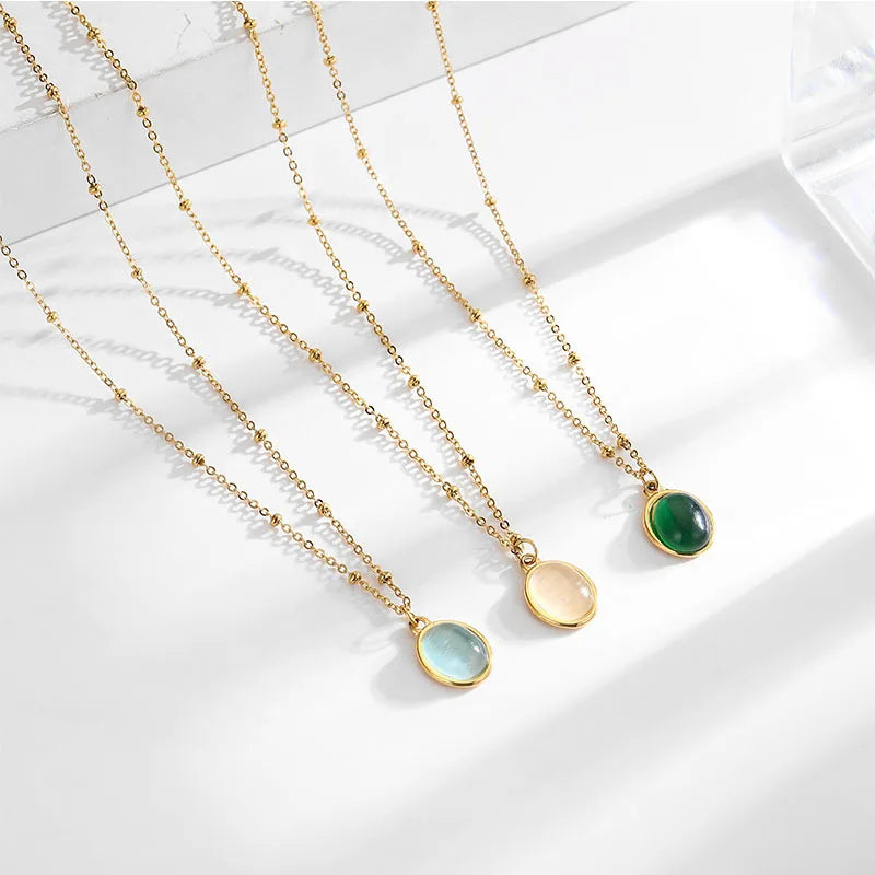Hot Selling Chic Fashion Titanium Stainless Steel Cat's Eye Opal Stone Pendant Necklace for Women