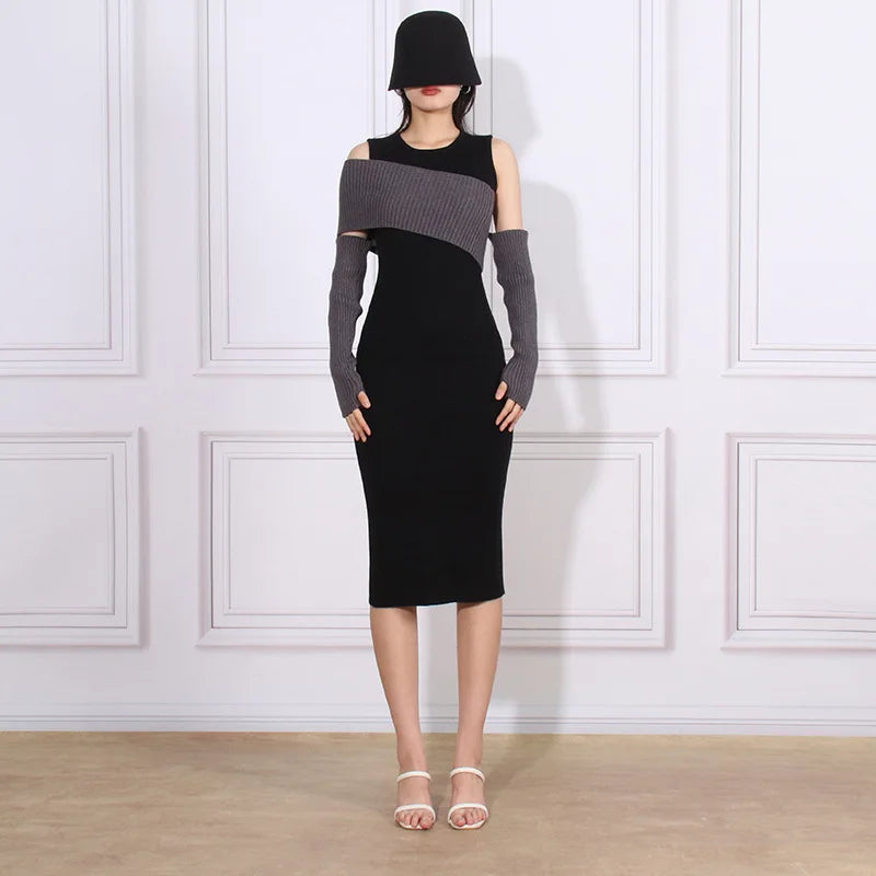 2024 Spring Summer Women's Knitted Mid-Length Skirt New Fashion Slimming Sleeveless Vest Style Hip-Covering Dress Natural Sol