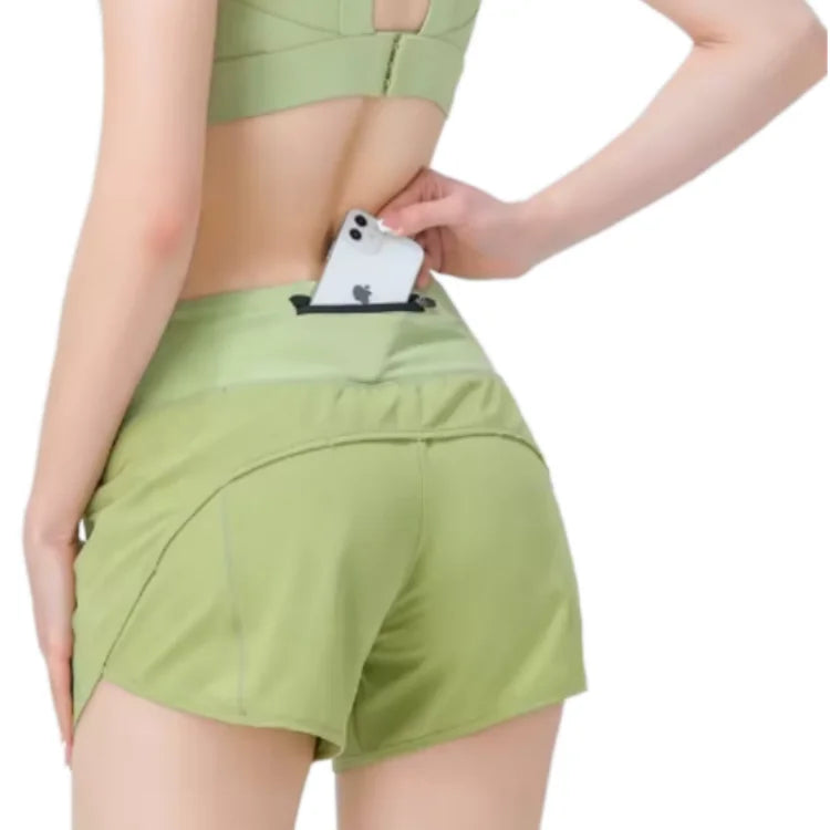 Women's Casual Sport Shorts with Zipper Pocket Flat Front Mid Waist Breathable Knitted Quick Dry Summer Running Shorts
