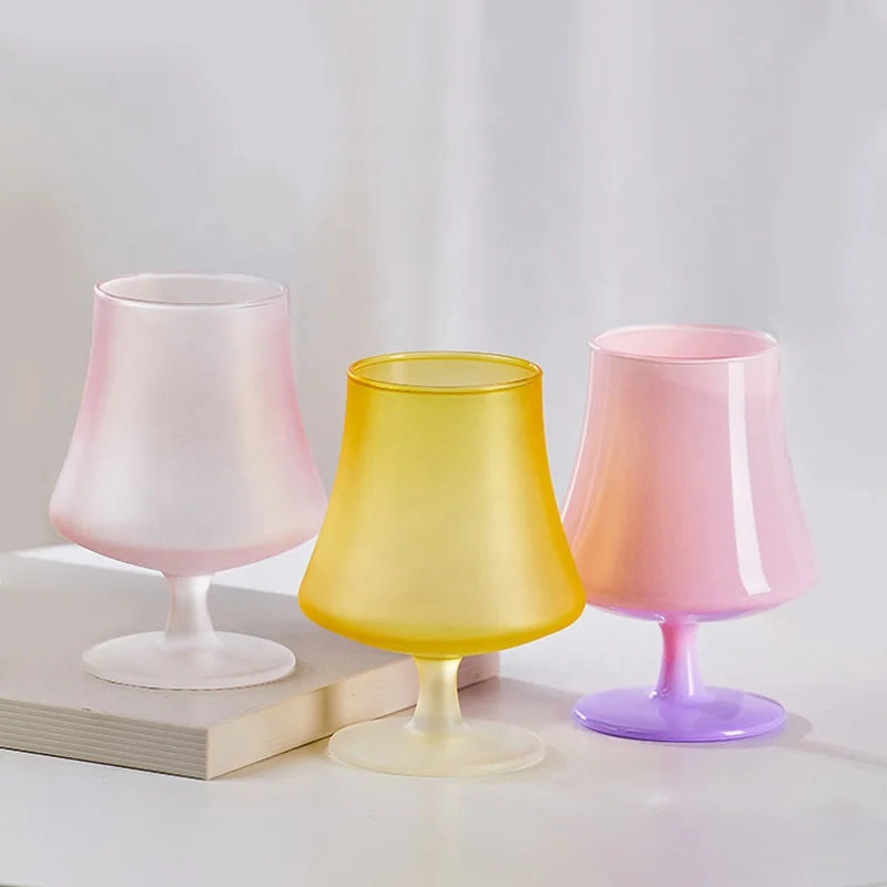 Gift Bar 450ML 15OZ Hand Blown Drinking Vintage Frosted Sunset Goblet Gradient Colorful Crystal Footed Shot Glass Brandy Snif