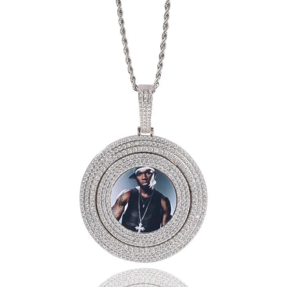 Hip Hop Iced Out Round Photo Pendant Personalized Memory Medallion Necklace Custom Jewelry