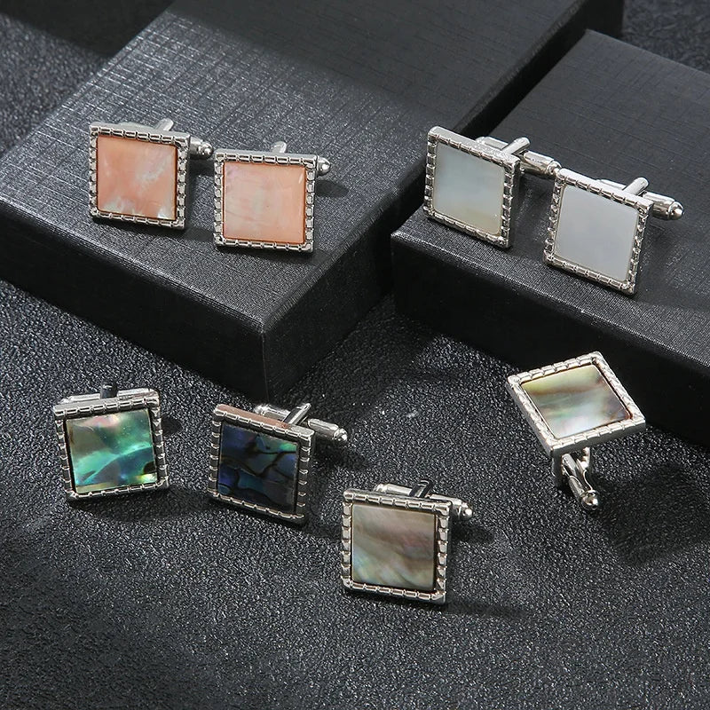 Popular Modern Design Square Crystal Cuff Links Pink White Stock Manufacture Cheap Fashion Style Cufflinks for Men