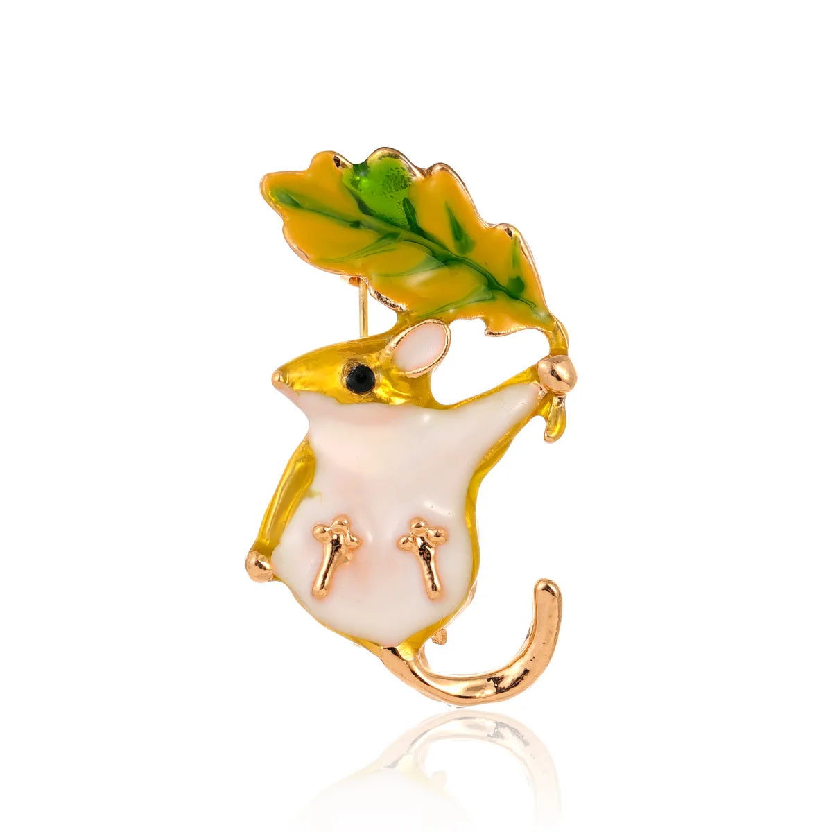 DRAL1153 Cartoon New Mouse Leaf Brooch Personalized and Versatile Chest Flower Female Fashion Accessory