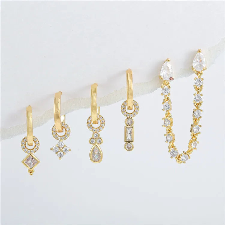 SP Trendy Fashion S925 Silver Needle Geometric Zircon Chain and Earrings Set Wholesale