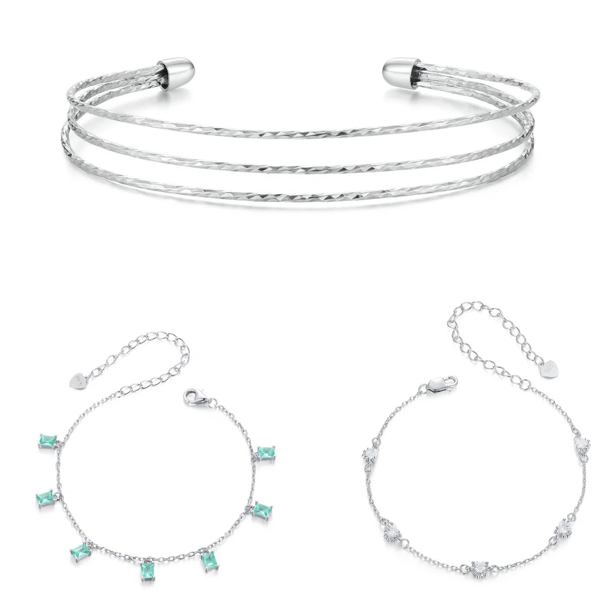 925 Sterling Silver Fashion Jewelry Bangles Fine Jewelry Making Wholesale Green Tassel Dog Paw Simple Multi-Layered Bracelets