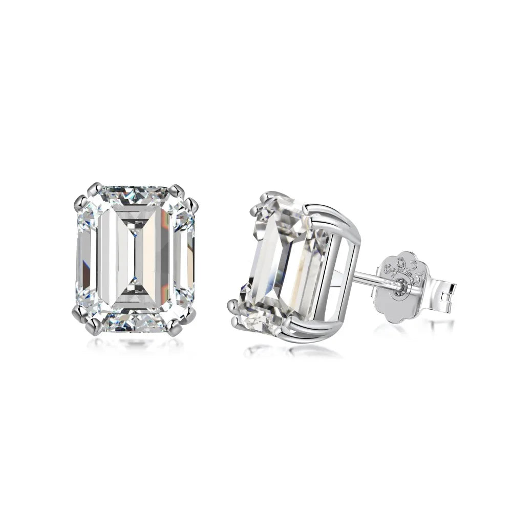 Dylam Top End Luxurious Pagoda Cut 4ct 5A Zirconia Rectangle Stud Earrings 8*10mm Fine Jewelry