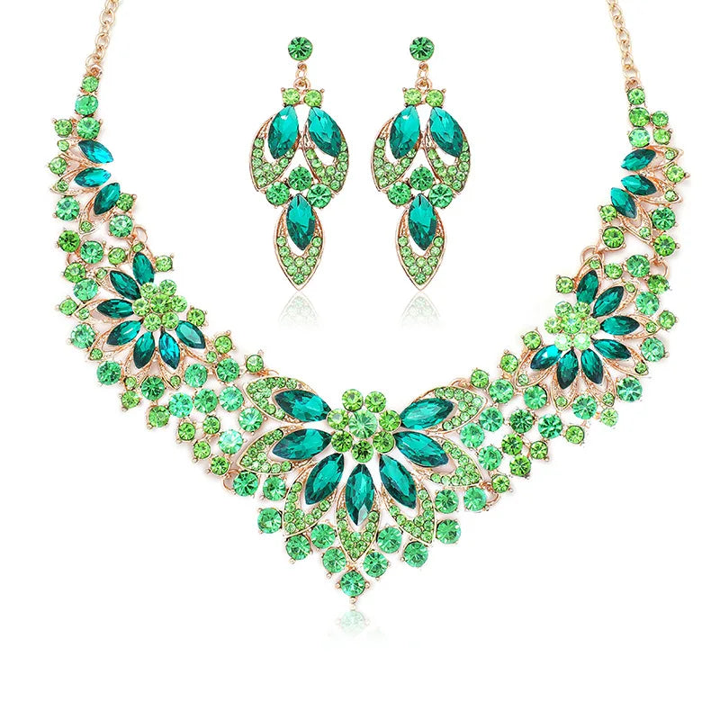 New Arrival Bridal Jewelry Sets Hot Sale Gold Plated Crystal Necklace and Earrings Fashion Jewelry Sets for Women
