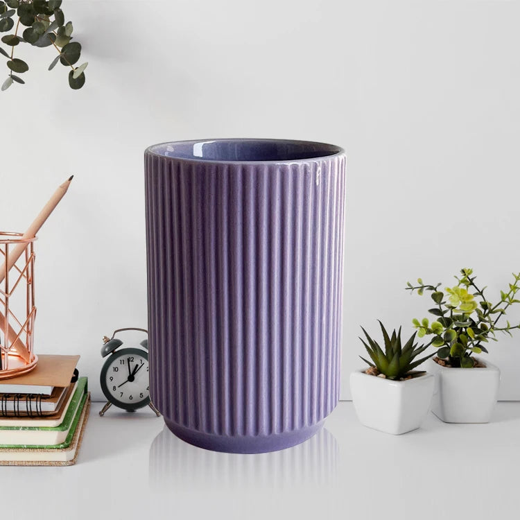300ml Purple Japanese Style Ribbed Ceramic Cup for Back to School With Beautiful Japandi Design Set of 4