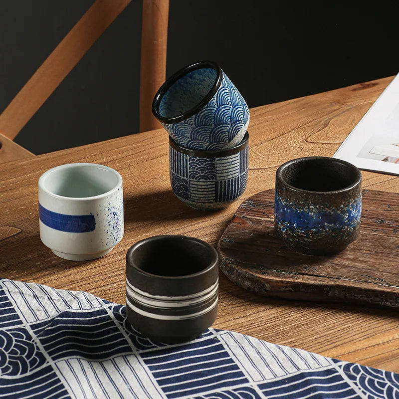 Japanese Style 180ml Sake Cup Ceramic Vintage Tea Cup Set Vintage Pottery Kung Fu Tea Water Cups Wholesale