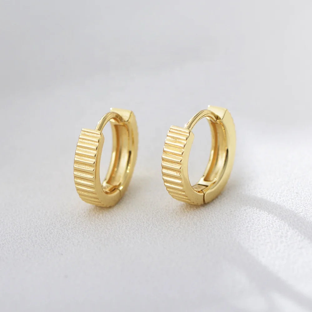 INS Dainty Gold Plated S925 Sterling Silver Minimalist Small Fine Jewelry S925 Wheel Stripe Huggies Hoop Earrings for Women G