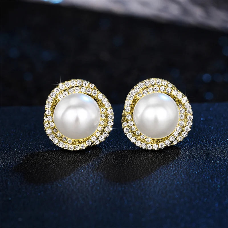 CAOSHI Shiny Imitation Pearl Stud Earrings Fashion Cross Design Aesthetic Women Ear Piercing Accessories Wedding Party Jewelr