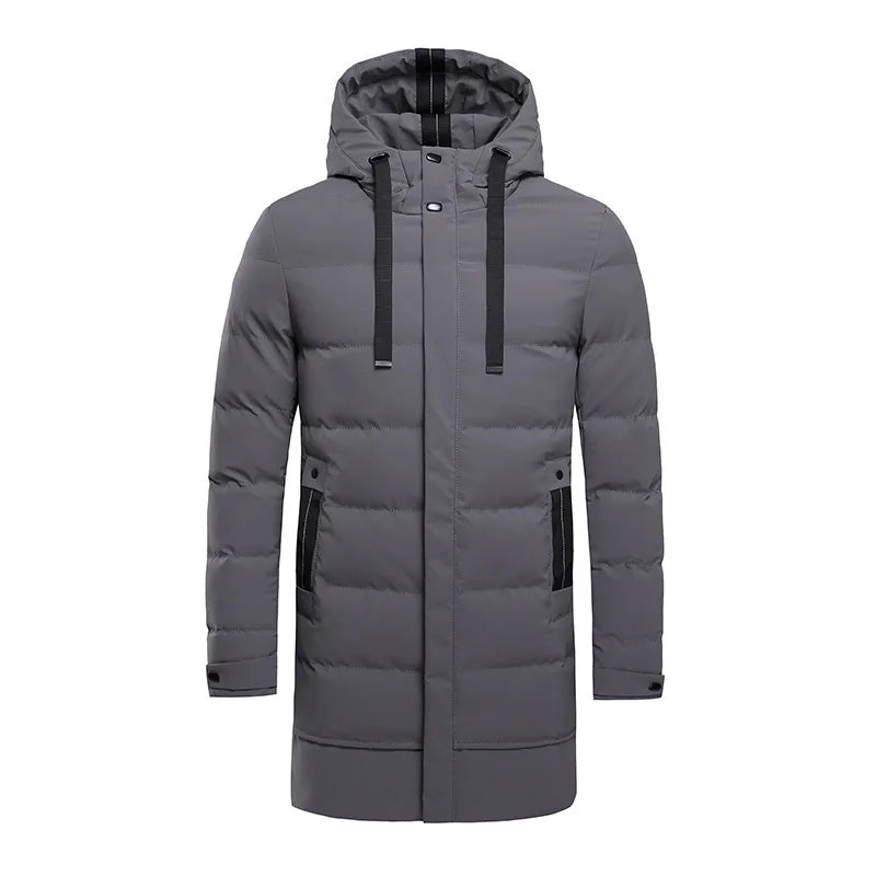 Winter New Europe and America Simple Hooded Medium Long Down Cotton Jacket Men's Plus Size