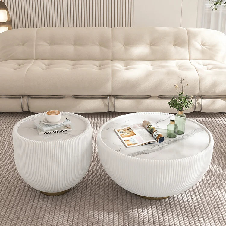 Modern Living Room Table Art Creative Tea Table Nordic Light Luxury Small Apartment Size Combination Round Leather Metal Dura