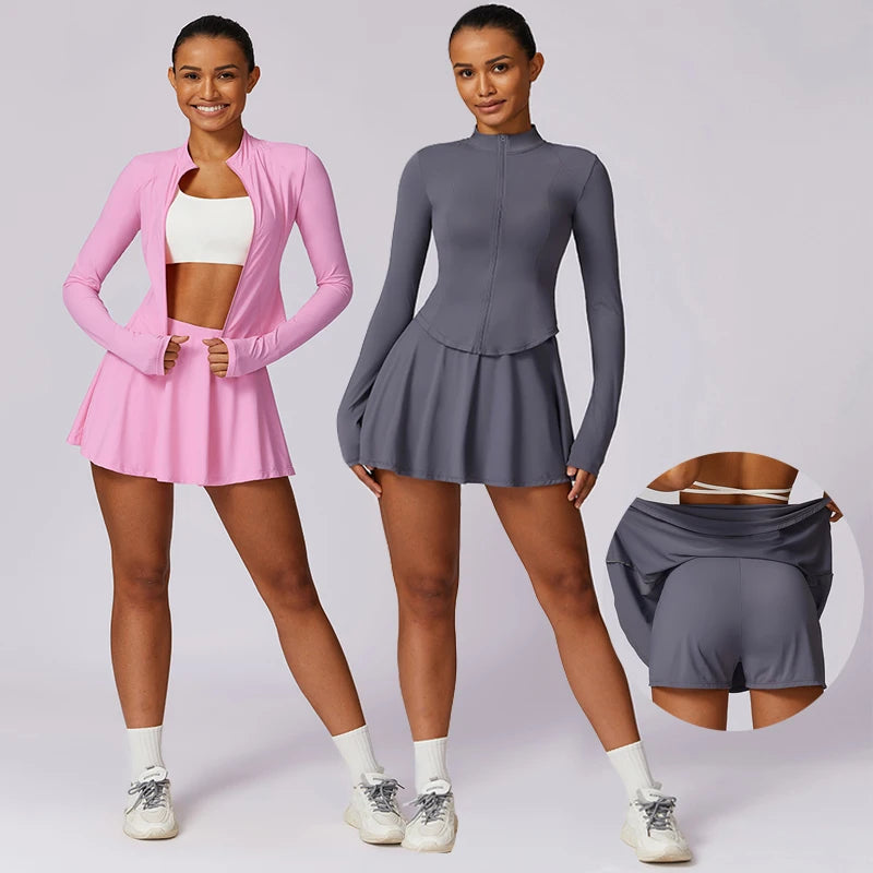 Women's Courtside Sports Skirts Set Matching 2-Piece Tennis Wear Non-Detachable Mini Shorts Pleated Golf Skirt Pocket Custom