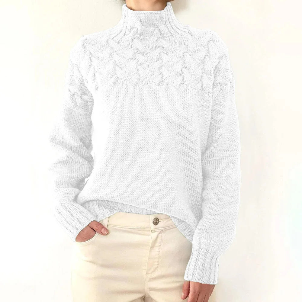 Autumn Winter Women's Fashion Cable Knit Sweater Turtleneck Long Sleeve Loose Knitted Pullover for Daily Wear Custom OEM/ODM